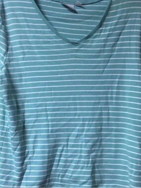 Sonoma ~ Vintage ~ Women’s ~ Top ~  Large ~ Blouse ~ Green & White ~ Striped